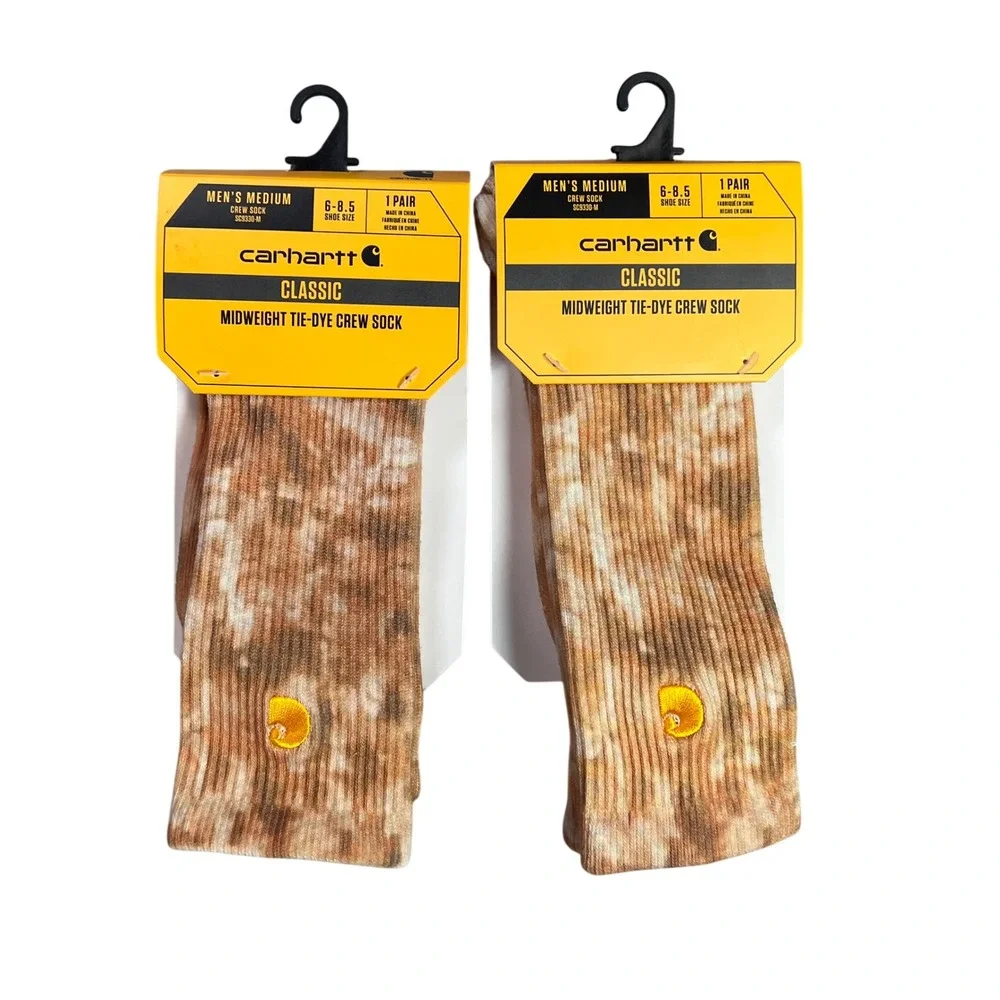 Carhartt Men Medium Midweight Tie-Dye Crew Socks 2 Pair Malt Khaki Mens 6-8.5